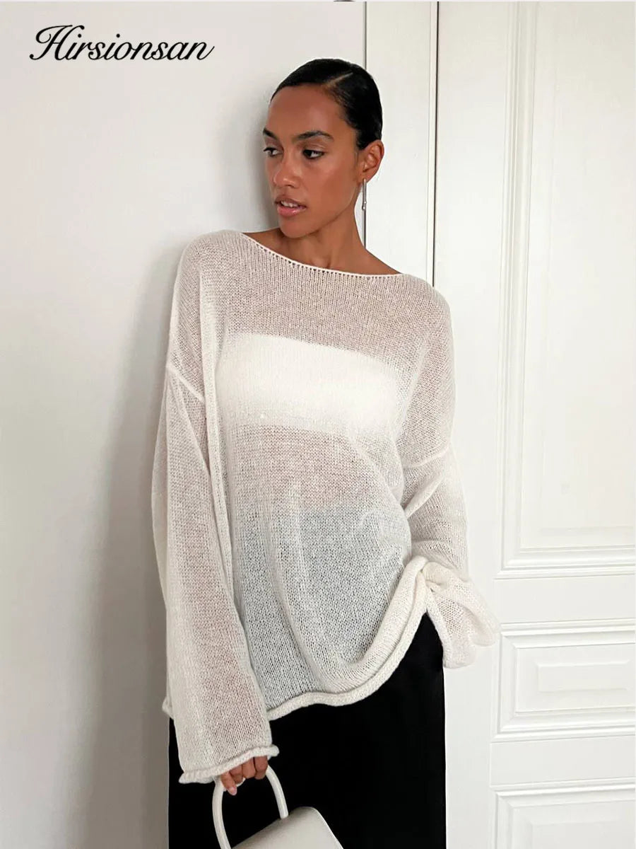 Hirsionsan Elegant Sweater Women 2024 Summer Autumn Casual Fashion Loose Women Pullovers Chic Pink White Jumper Sueter Mujer - Smarsty