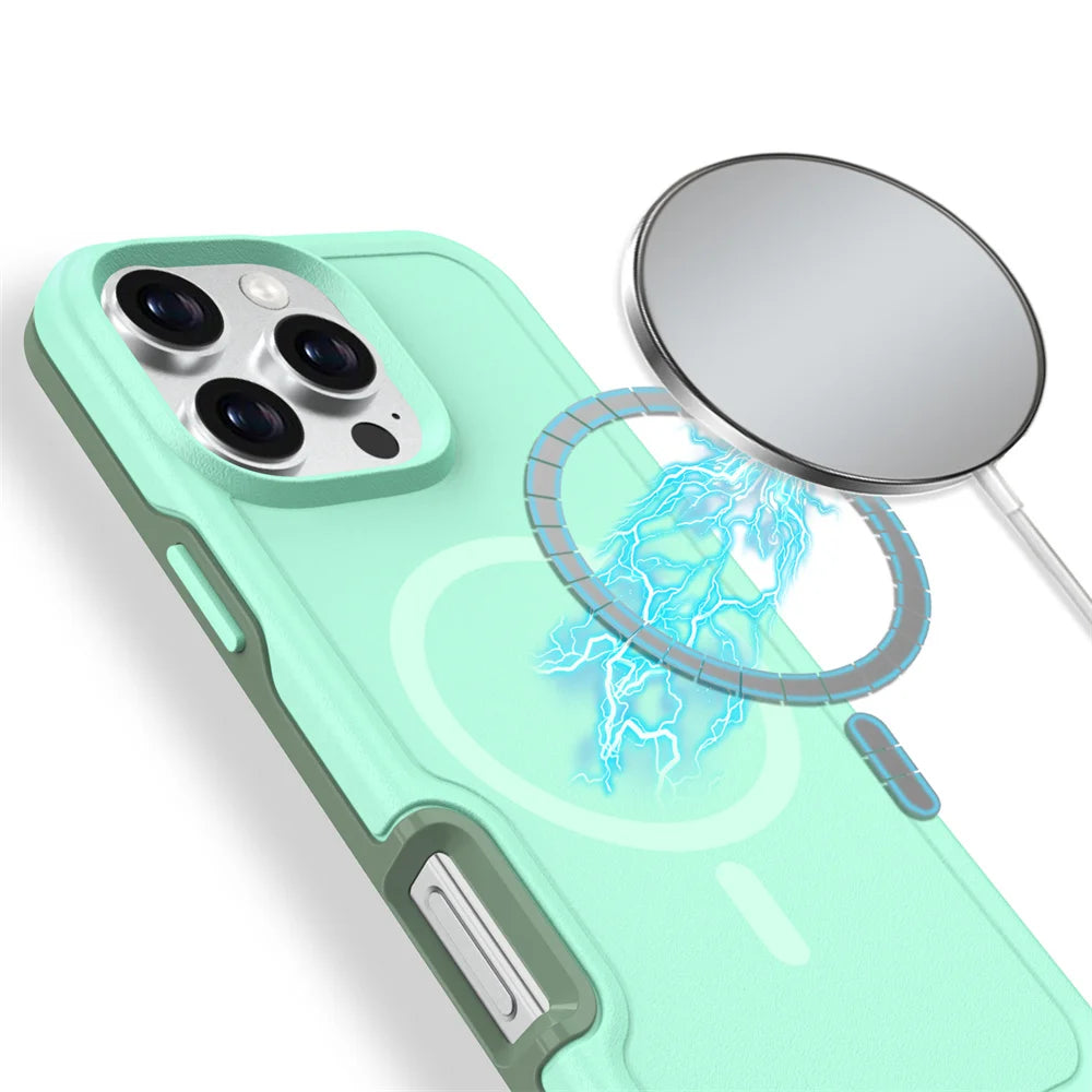Dual Layer Protection Armour Magnetic Phone Case For iPhone 16 15 11 12 13 14 Pro Max Luxury For Magsafe Shockproof Matte Cover