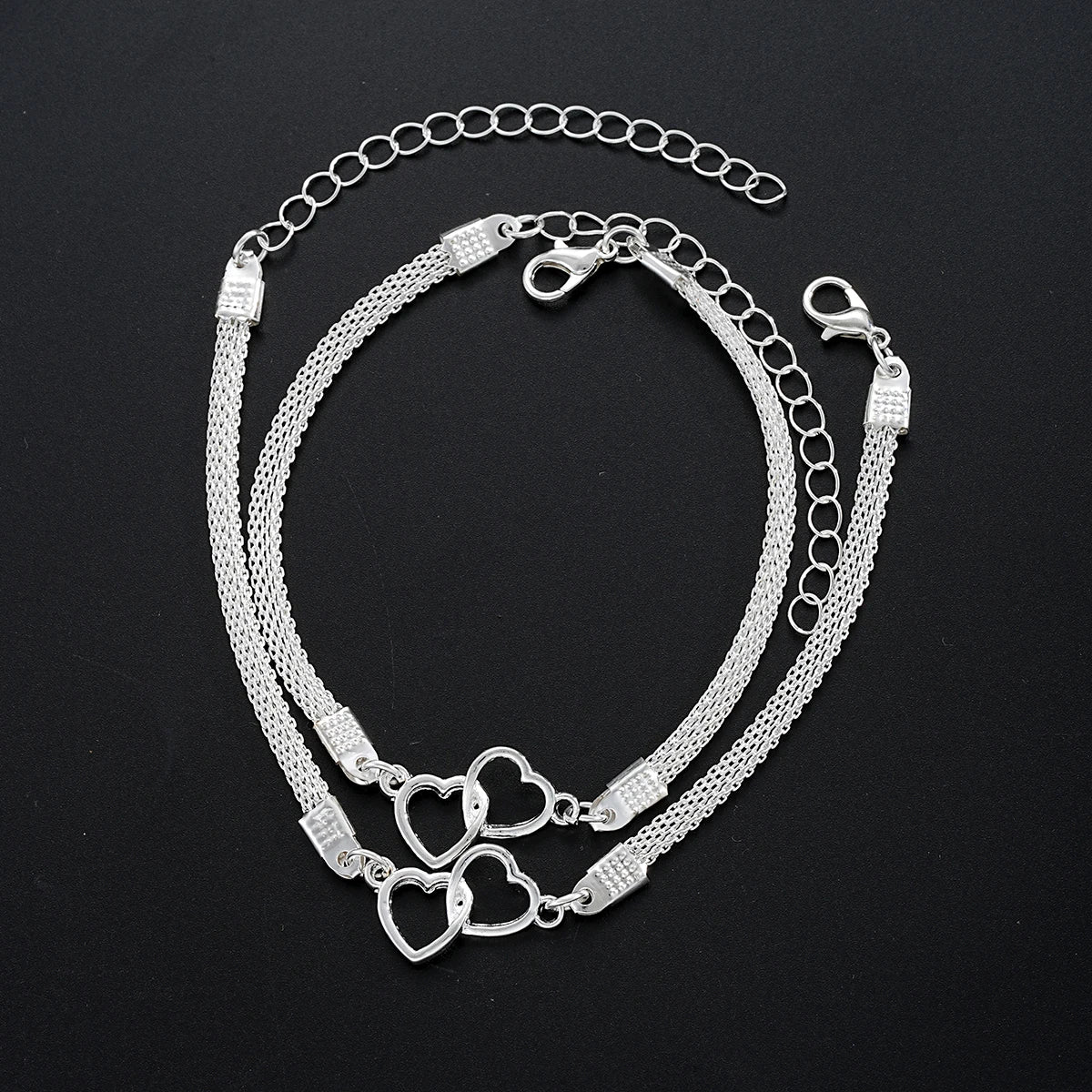Couple Heart Bracelets Set Silver Matching Jewelry Gift - Smarsty