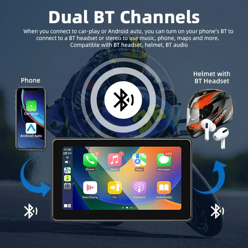 7 Inch Motorcycle GPS Navigation With Wireless CarPlay IP67 - Smarsty