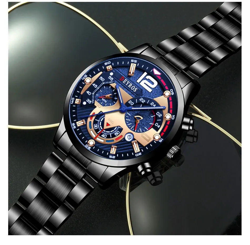 Luxury Mens Stainless Steel Quartz Watch with Calendar - Smarsty