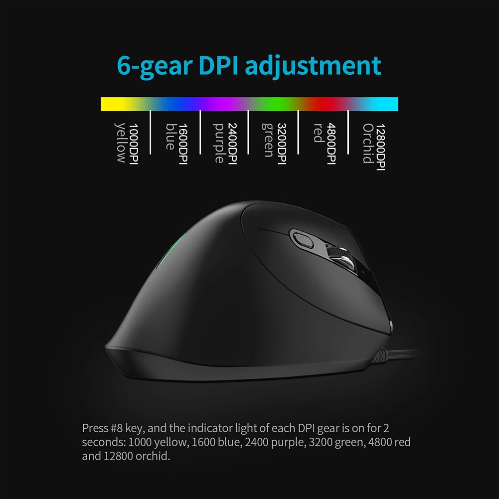ZELOTES T-50 Ergonomic Wired Vertical RGB Mouse 12800 DPI Adjustable for PC Computer Gaming USB Wired Vertical Optical Mouse