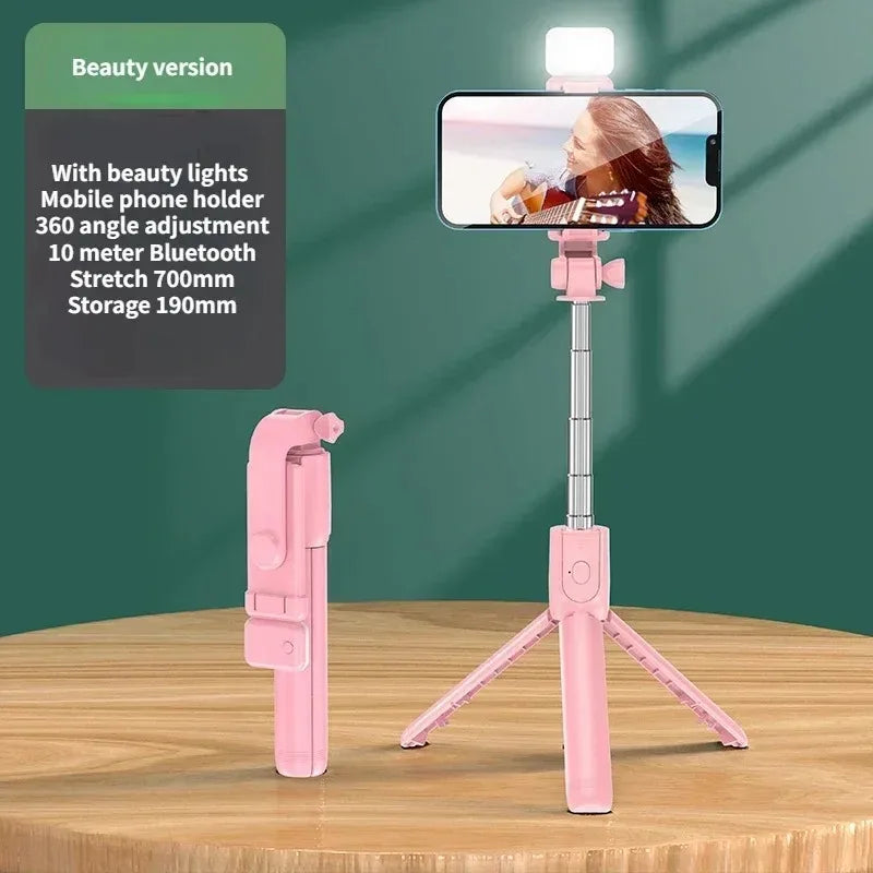 Selfie Stick Wireless Tripod Stand with Light Bluetooth Remote Extendable Tripod for iPhone Mobile Phone Tiktok Live Streaming - Smarsty
