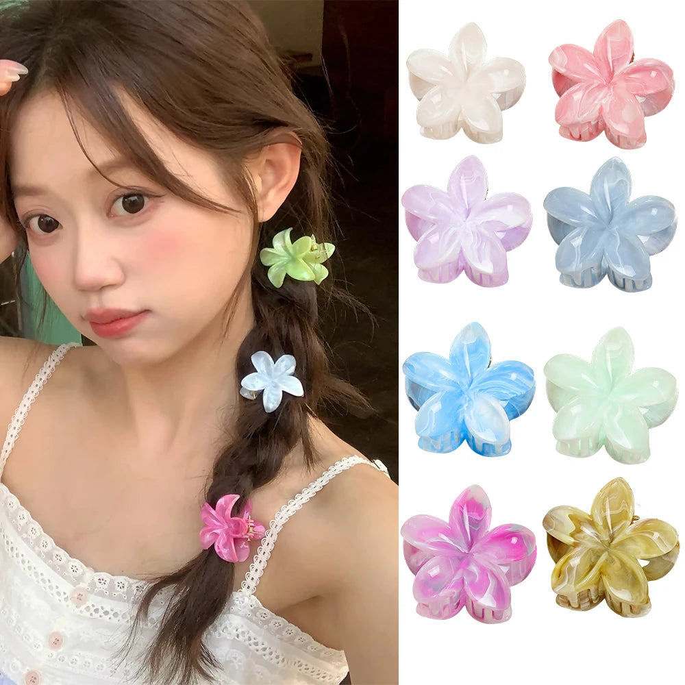 Hawaiian Gradient Marble Flower Hair Clips Small Lightweight - Smarsty