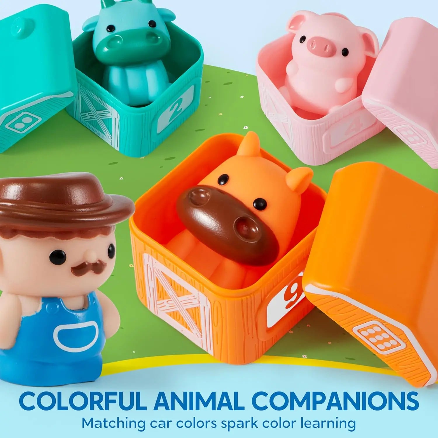 JOYFY Learning Farm Train Counting Matching & Sorting Montessori Including 9 Farm Animals for Baby Christmas Birthday Gift