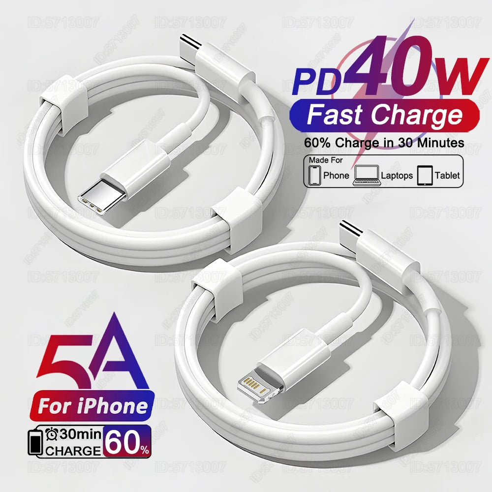 Original 40W PD USB C Fast Charger Cable For Apple iPhone 16 15 14 13 12 11 Pro Max X XR 8 7 Plus iPad USB Type C Data Sync Line - Smarsty