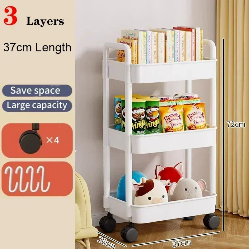 Bookshelf Storage Trolley Mobile Kitchen Organizer Cart With Wheels Multi-Layer Bathroom Shelves Household Snacks Storage Rack by Smarsty
