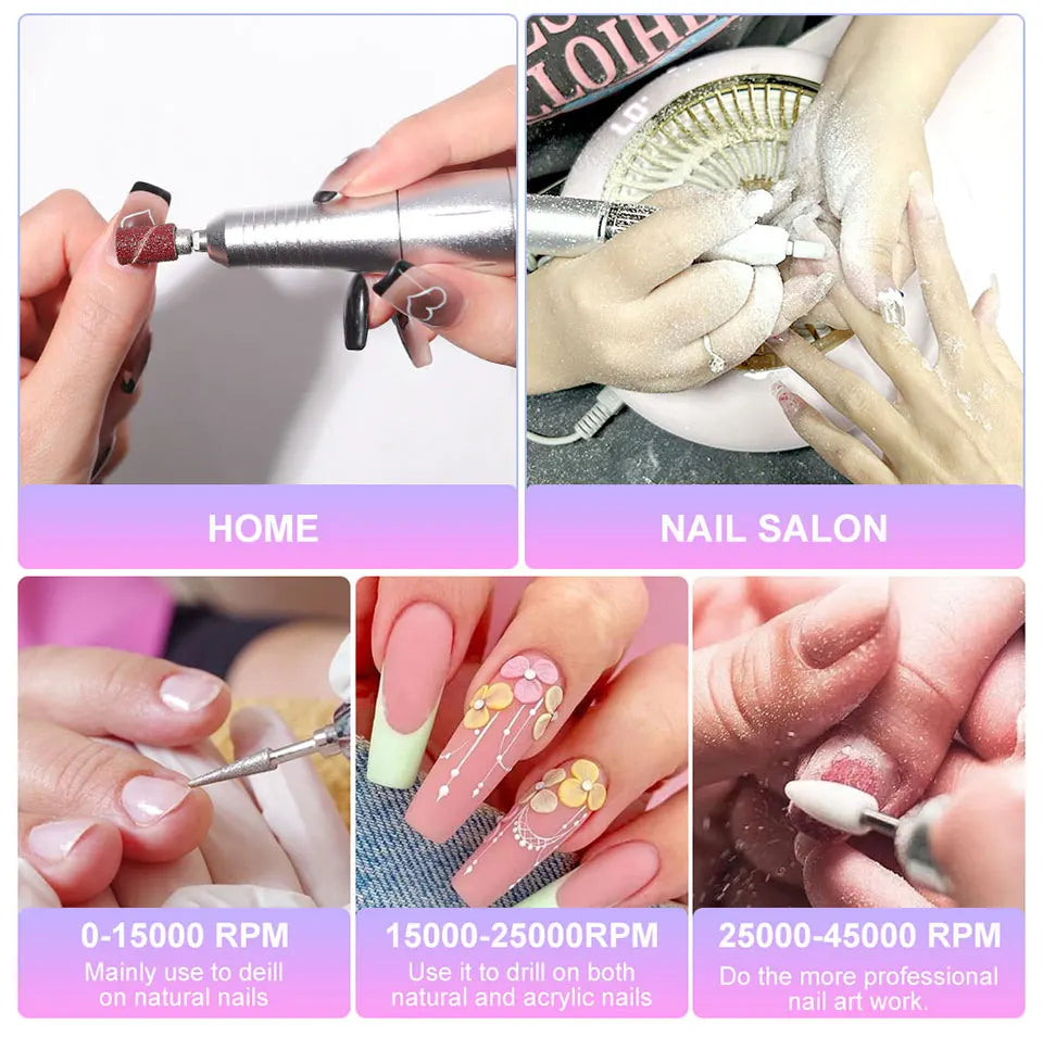 Professional 45000RPM Electric Nail Drill Machine Portable Manicure Tool - Smarsty