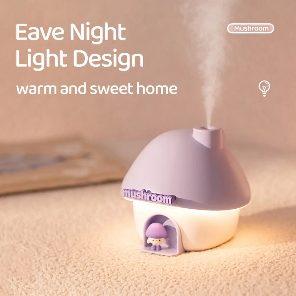 Cartoon Air Humidifier 300ml Mini Essential Oil Aroma Diffusers Colorful Lighting Cute Mushroom House Home Ultrasonic Humidifier - Smarsty