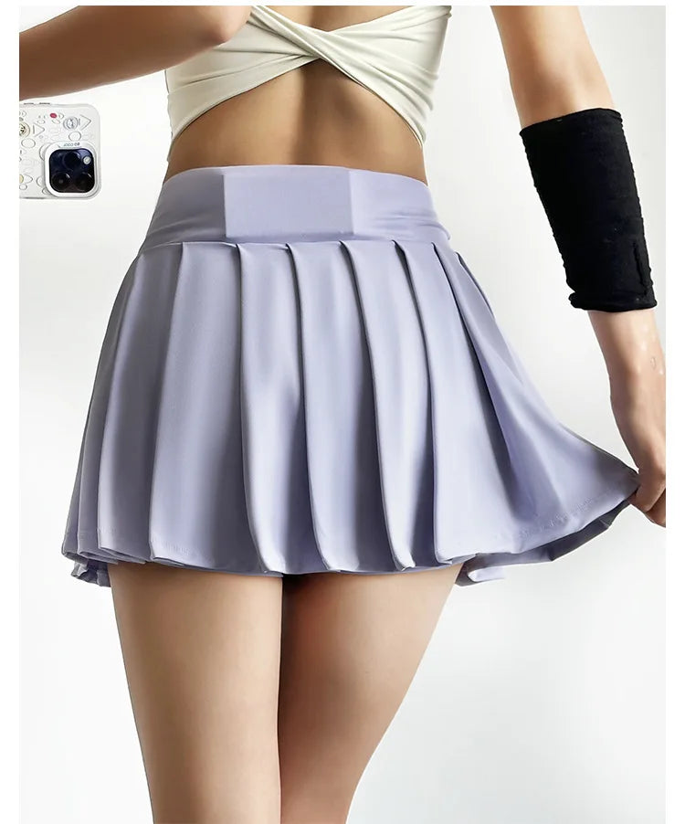 Sports short skirt women summer anti-walk yoga pants running fitness clothes quick dry breathable high waist pleated skirt - Smarsty