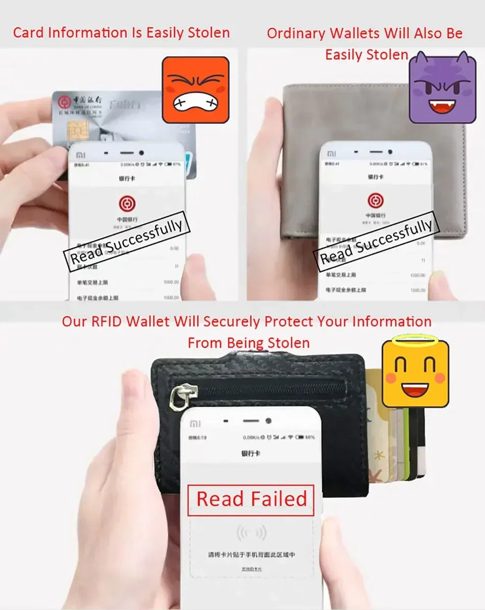 Carbon Fiber Rfid Blocking Men ID Credit Card Holders Wallet Leather Metal Business Bank CreditCard Cardholder Case Carteras