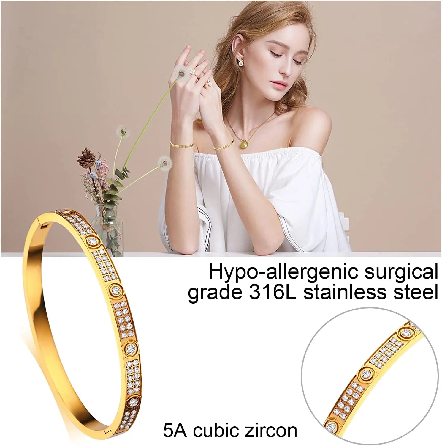 Gold Color Zircon Cross Nut Nail Bracelet for Women - Smarsty