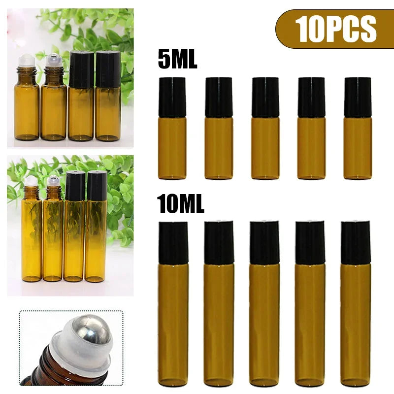 10 Pack Amber Glass Roll On Bottles for Essential Oils - Smarsty