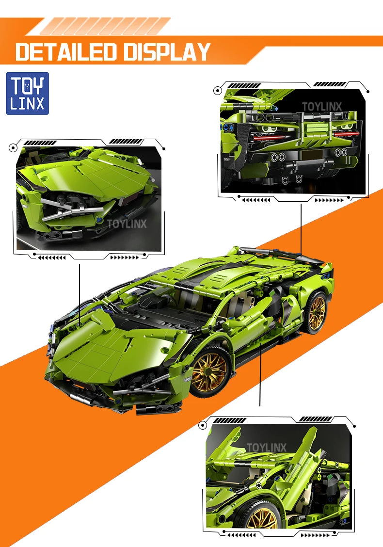 ToylinX Technical Building Blocks Racing Sport Car Speed Vehicle Model City Mechanical Super Bricks Puzzle Toys Adult Gift
