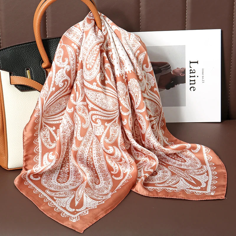 Bohemian Silk Square Scarf for Women Luxury Floral Print - Smarsty