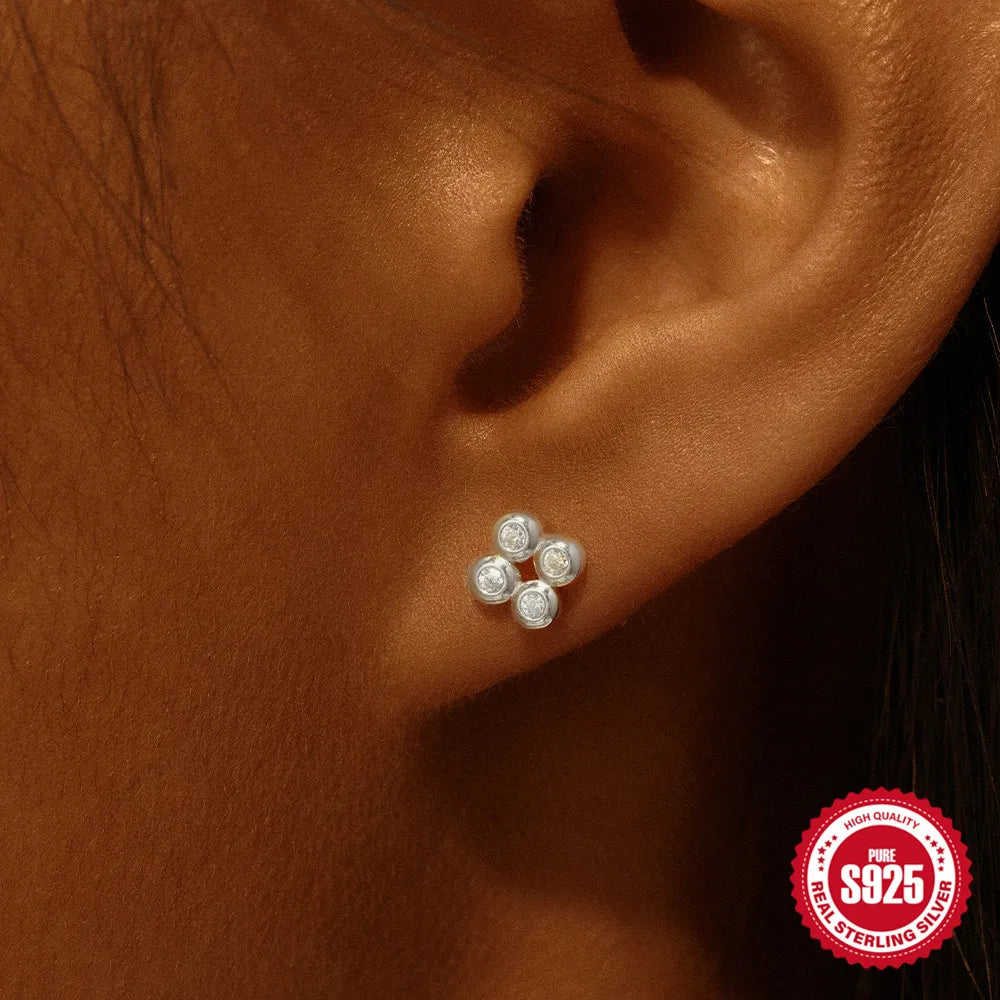 925 Silver Star Moon Zircon Stud Earrings Hypoallergenic - Smarsty