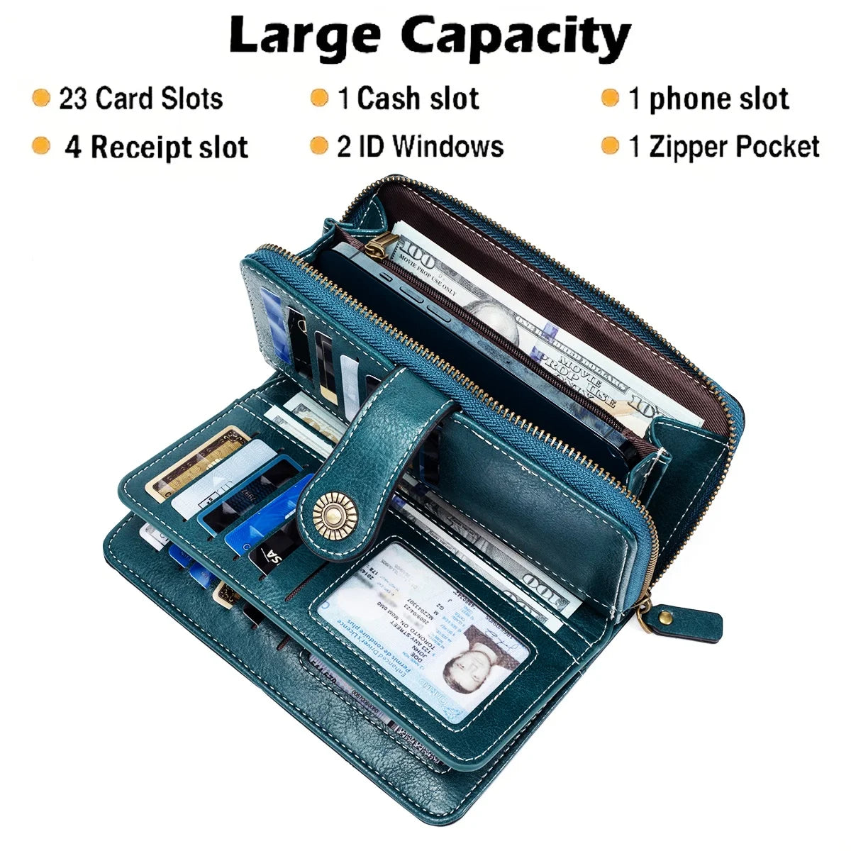 Rfid Anti-Theft Wallet for Men and Women, European and American Retro Leather Long Wallet Clutch, Oil Wax Leather Cut Out Multi-Card Slot Wallet, Large Capacity Zipper 70% off Clutch Bag, Card Holder Coin Purse Hand Bag - Smarsty