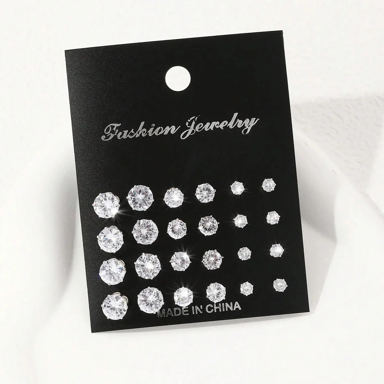 12 Pairs Zirconia Stud Earrings Gift Set Luxurious Shiny - Smarsty