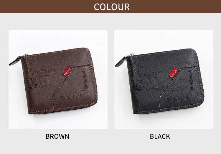 New Men Zipper Wallets Short Card Holder Vintage Male Wallet High Quality PU Leather Classic Coin Pocket Wallet For Boys - Smarsty