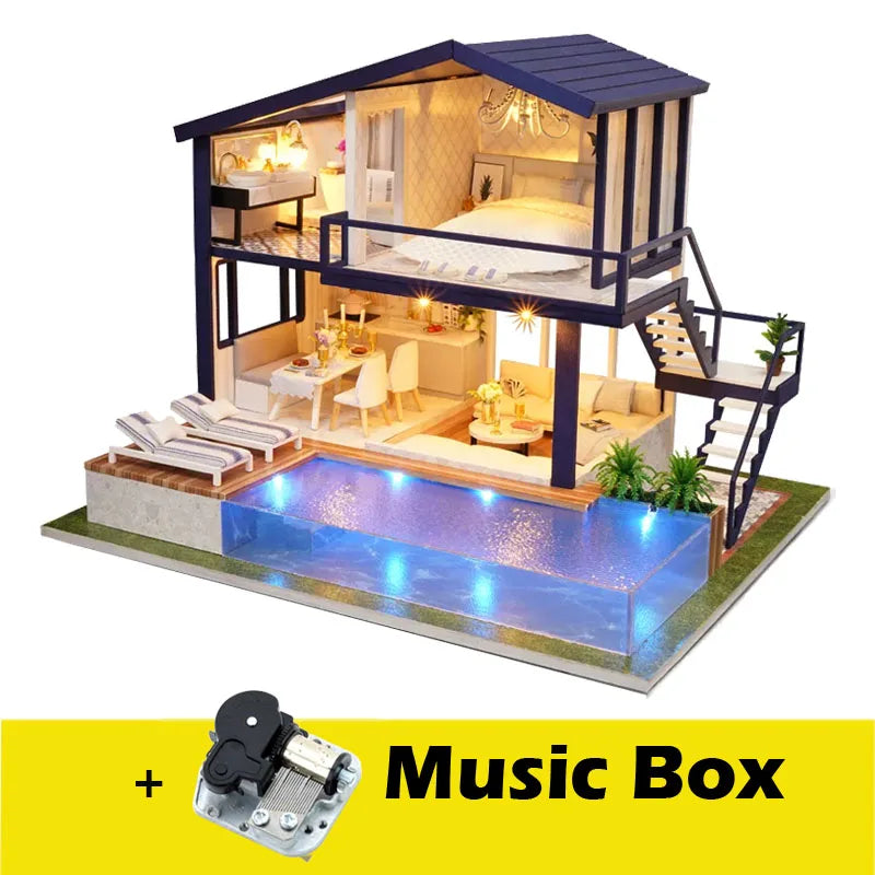 DIY Doll House Miniature Dollhouse With Furnitures Wooden House Miniaturas Toys For Children New Year Christmas Gift A by Smarsty