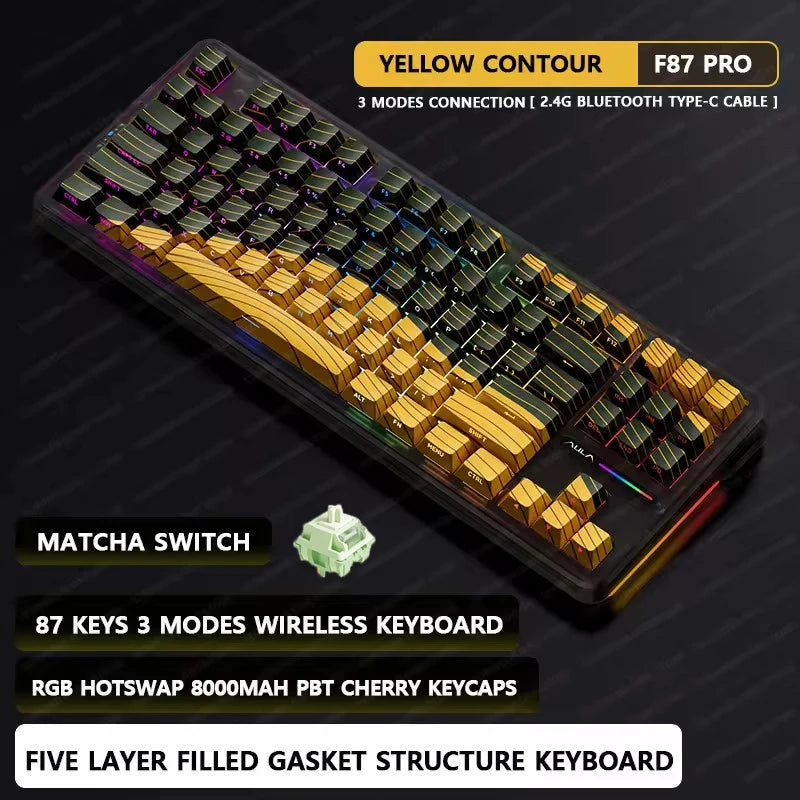 87 Key Mechanical Keyboard Tri Mode Wireless RGB Gasket