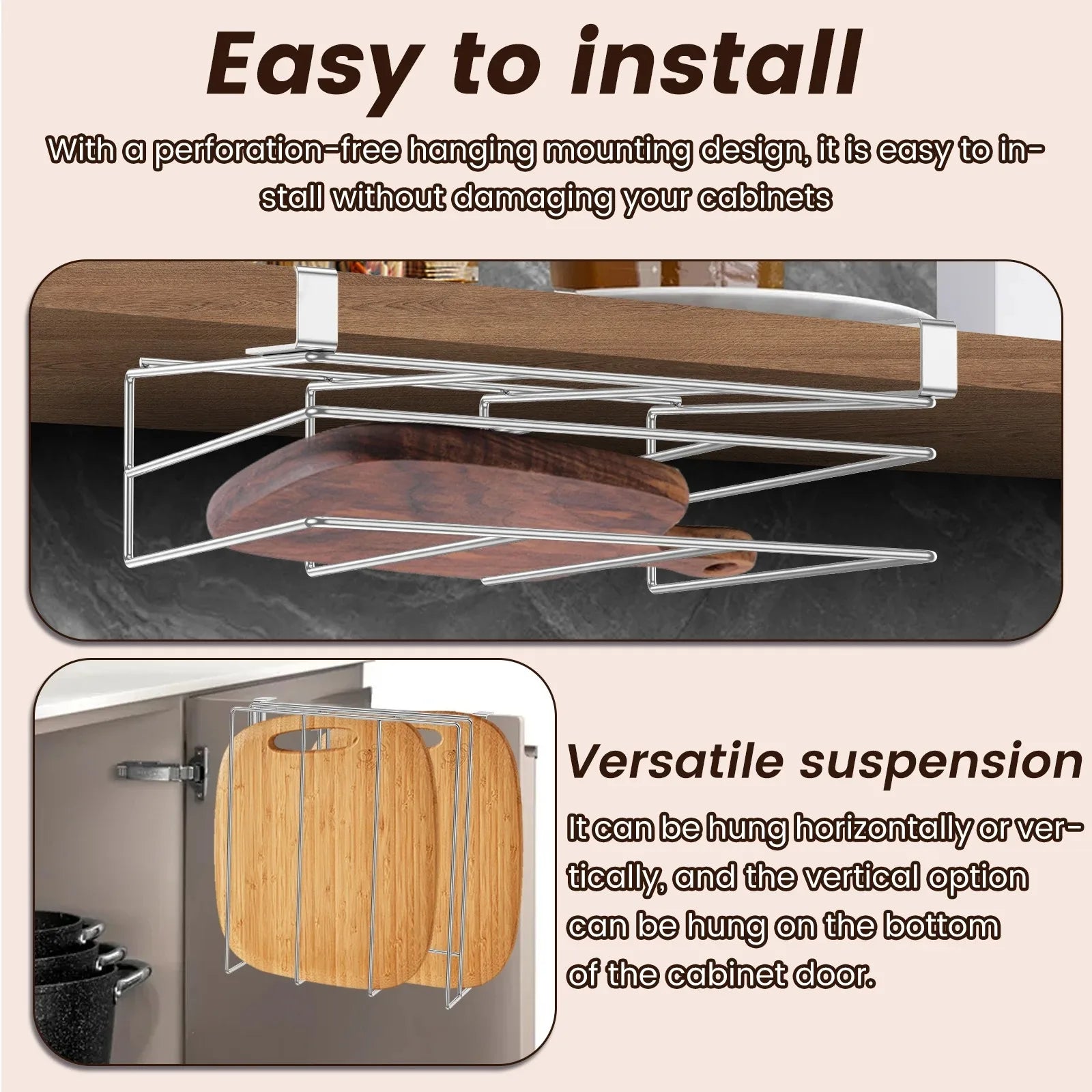 Under Cabinet Cutting Board Organizer Holder Kitchen Hanging Chopping Board Pot Lid Kitchenware Storage Rack Stainless Steel by Smarsty