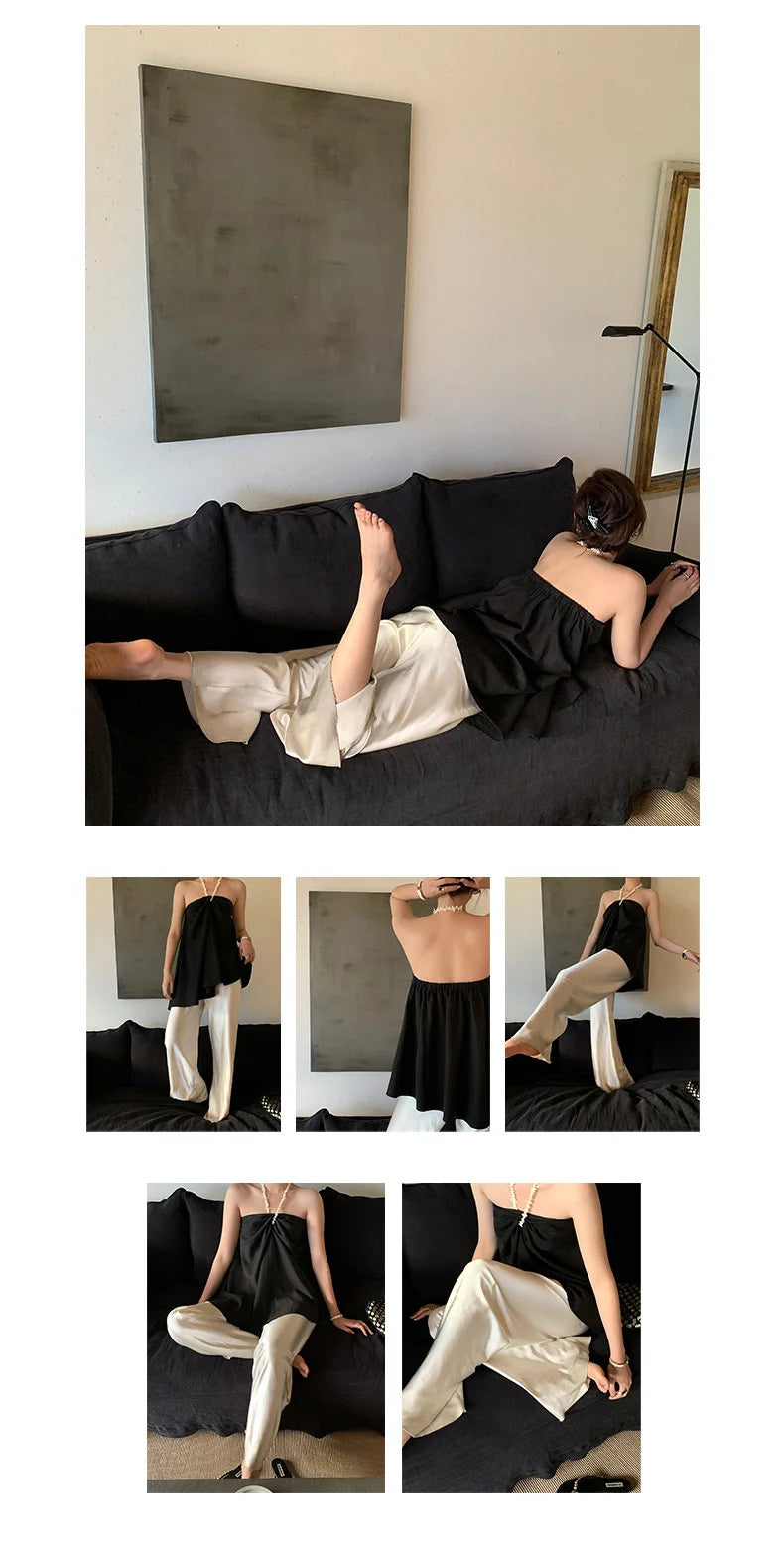 Satin Wide Leg Pants Long Floor Casual Pants Women's Summer - Smarsty