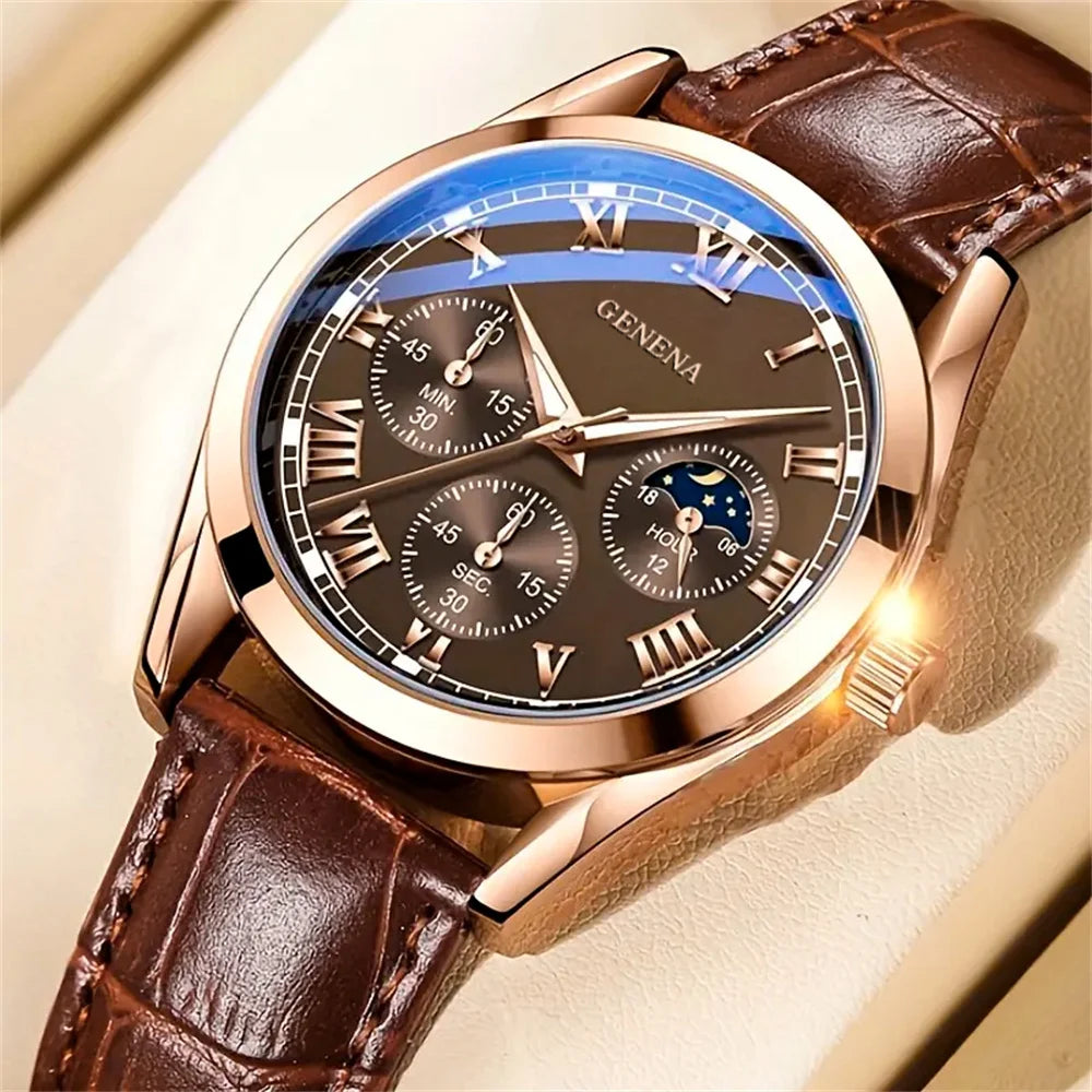 Men's Casual Quartz Watch with Leather Band - Smarsty