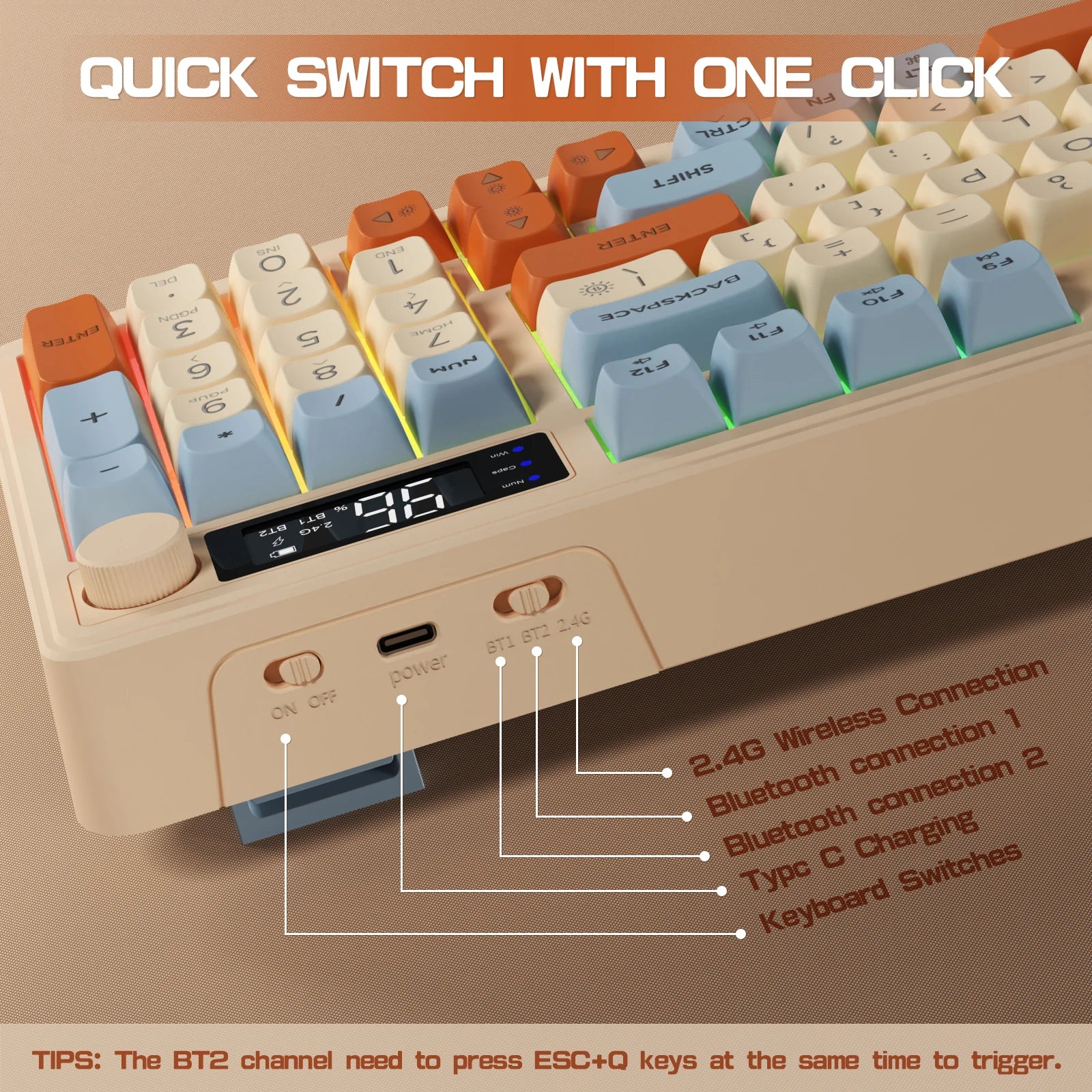 Wireless Gaming Keyboard With Display Screen And Knob