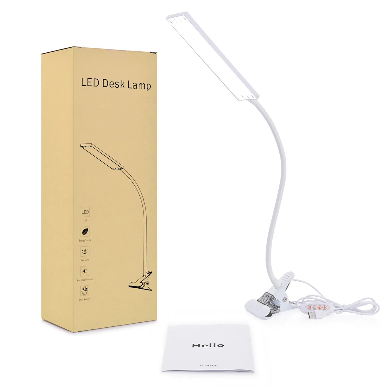 5W LED Clip on Desk Lamp with 3 Modes 11 Brightness 2M Cable Dimmer 14 Levels Clamp Table Lamp