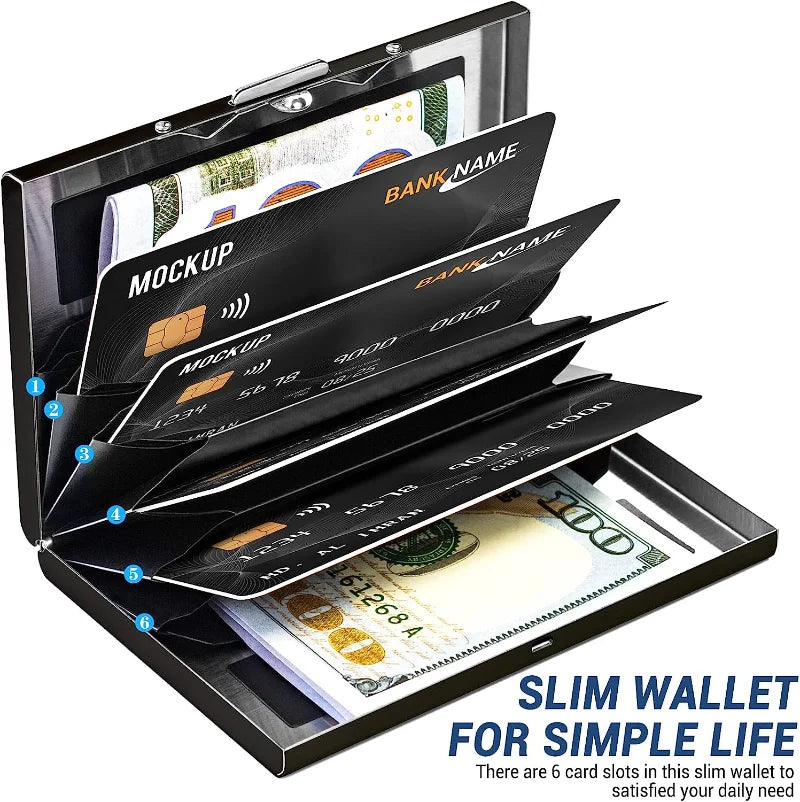 Anti-Scan ANTI RFID Blocking 6 Cards Aluminum Metal ID Bank Credit Card Holder Slim Wallet Case Business Card Protection Holder