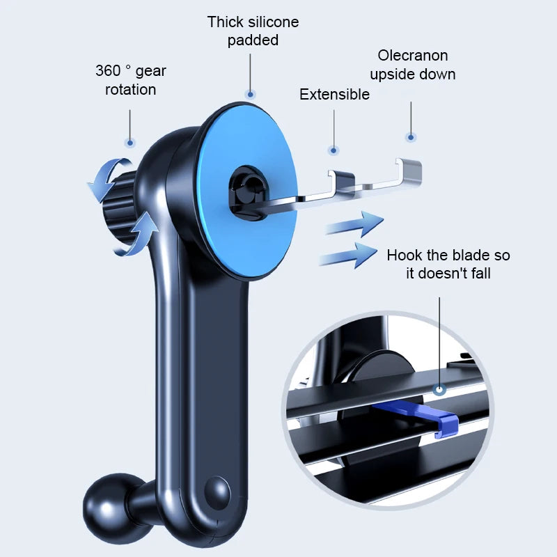 BLALION Car Phone Holder Gravity GPS Support 360 Degree Rotatable Anti Shaking Car Air Vent Mount For IPhone Pro Xiaomi Samsung - Smarsty