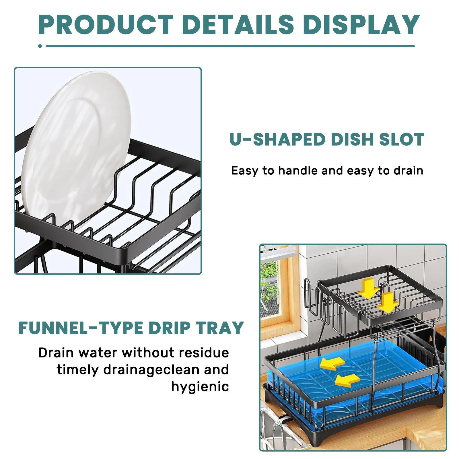 Large 2-tier dish drying rack for kitchen countertops, removable large-capacity dish draining rack by Smarsty