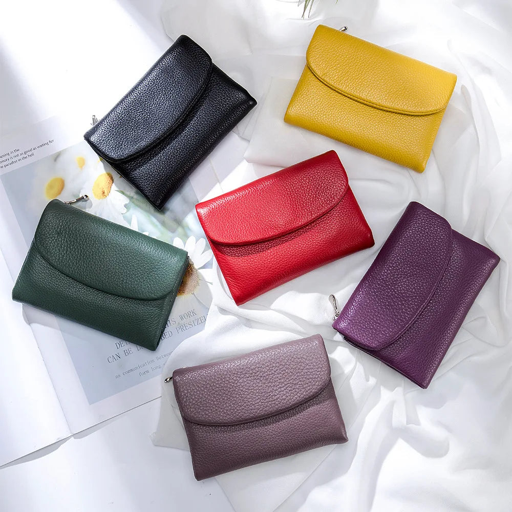 Coin Purse Genuine Cow Leather Short Wallet Trifold for Small Women's Purses Clutch Cowhide Card Holder Travel Card Wallets