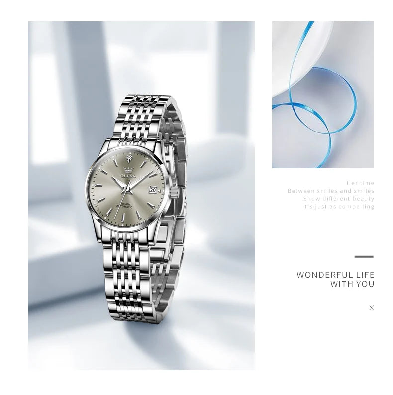 OLEVS Ladies Automatic Wristwatch Waterproof Stainless Steel - Smarsty