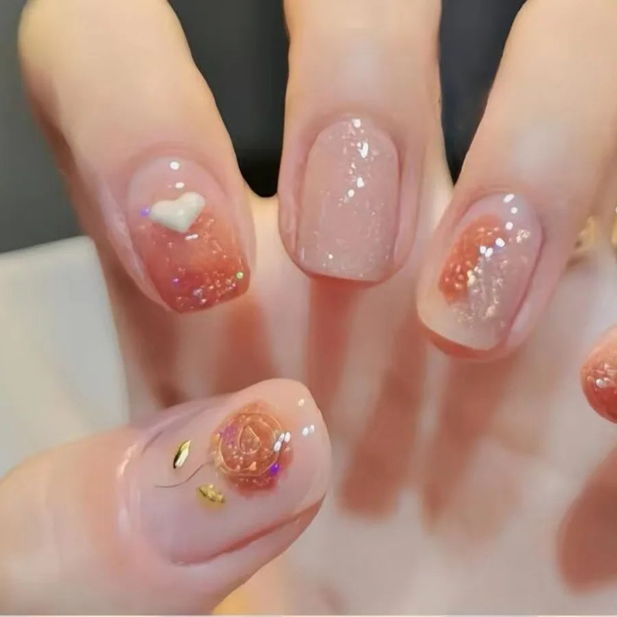 24 Piece Set Medium Long Press On Nails with Floral Design - Smarsty