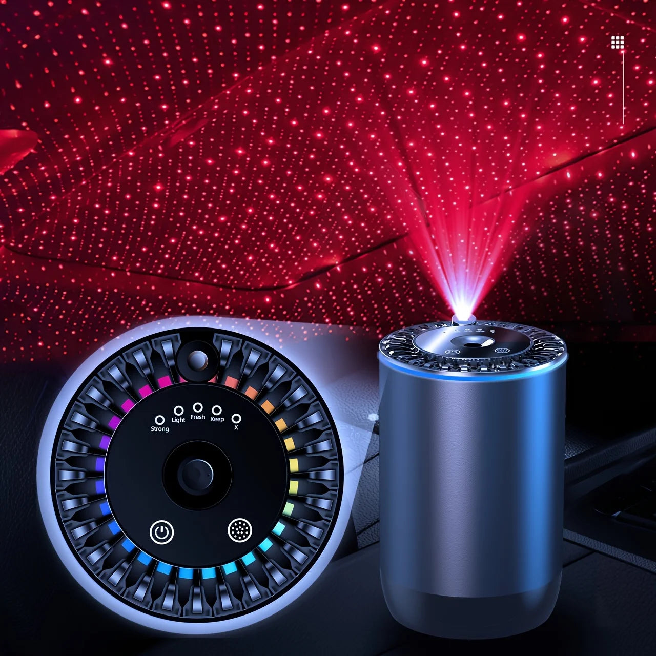 Car Aromatherapy Diffuser, Smart Starry Sky Ambient Light, 3 Modes, Touch-Controlled Color Adjustment, Essential Oil Addable