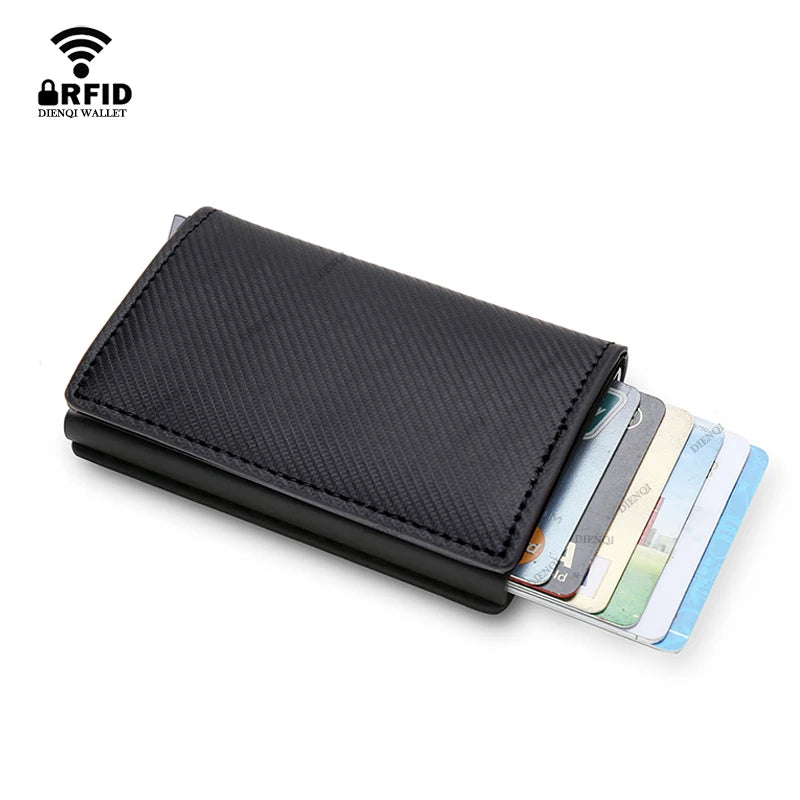 Anti Rfid Carbon Fiber ID Credit Card Holder Men Wallets Mini Automatic Pop up Bank Cardholder Case Minimalist Vallet Choice