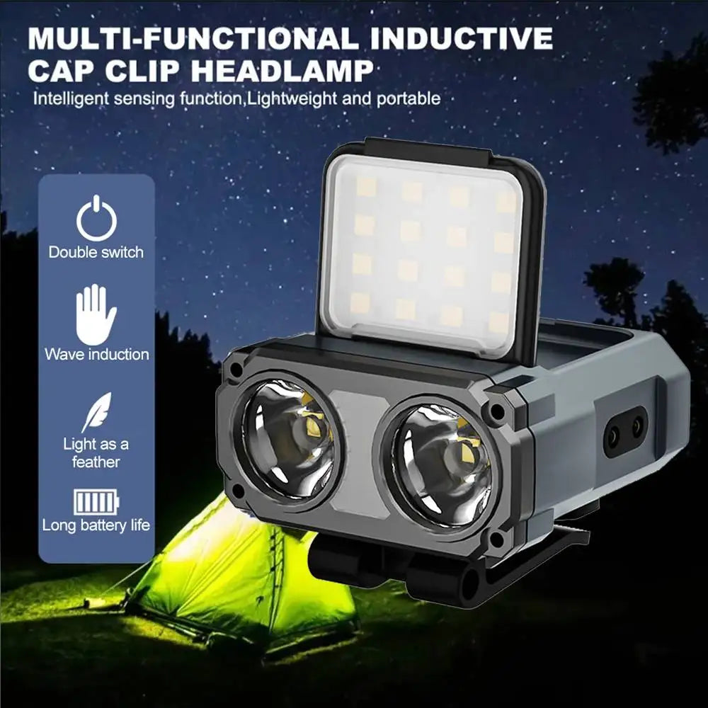 Ultra Bright Mini Rechargeable Head Lamp LED Clip on Cap Light Waterproof Sensor Hat Light Flashlight Headlamp for Fishing Camp by Smarsty
