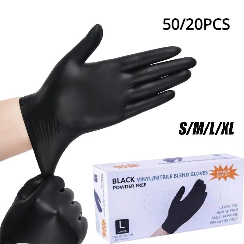 50/20PCS Disposable Black Nitrile Gloves Latex Free Waterproof Durable Suitable for Kitchen Food Processing Beauty SalonFamily - Smarsty