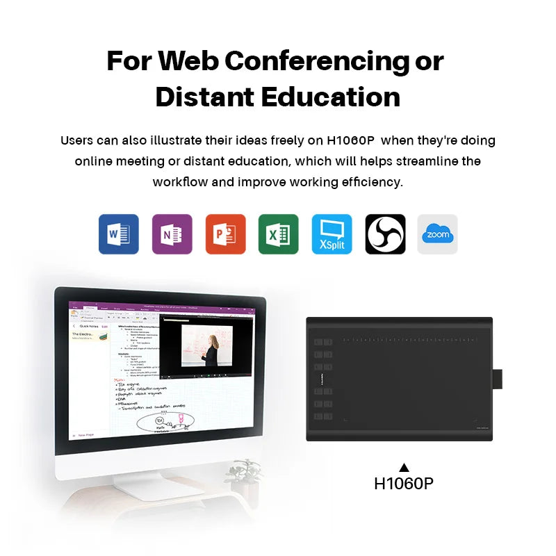 HUION Inspiroy H1060P Graphics Drawing Tablet with 8192 Pressure Sensitivity Battery-Free Stylus and 12 Customized Hot Keys, 10