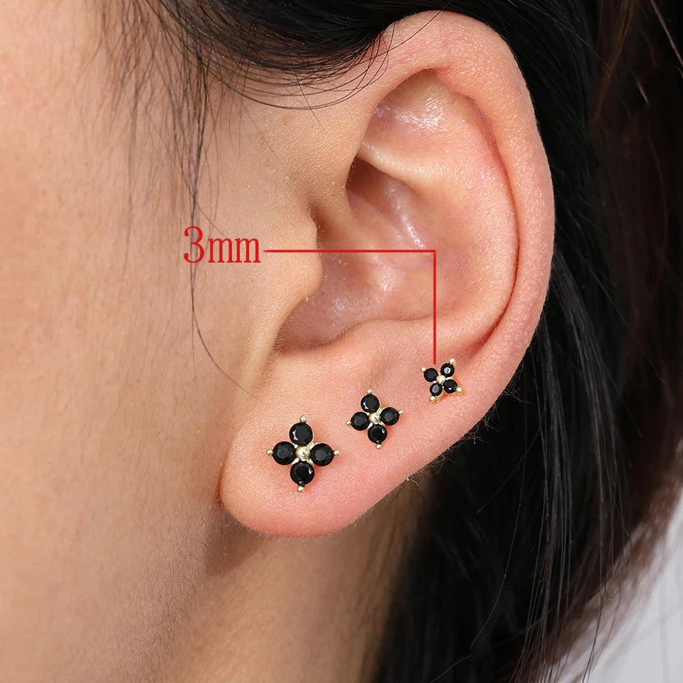 Minimalist Flower Stud Earrings Gold Cubic Zirconia - Smarsty