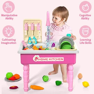 Play Kitchen Sink Toy with Running Water, Dishwasher and Upgraded Automatic Water Cycle System