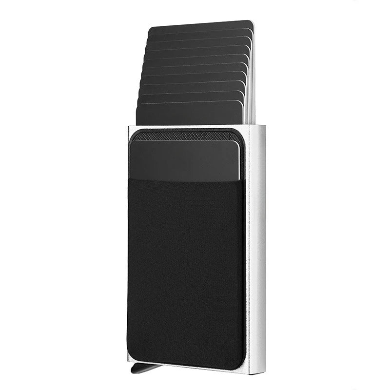 Automatic Flip Card Side Push Card Holder Sleeve Large Capacity 12 Cards Slot Metal Cards Box Men Credit Card Anti-theft Wallets