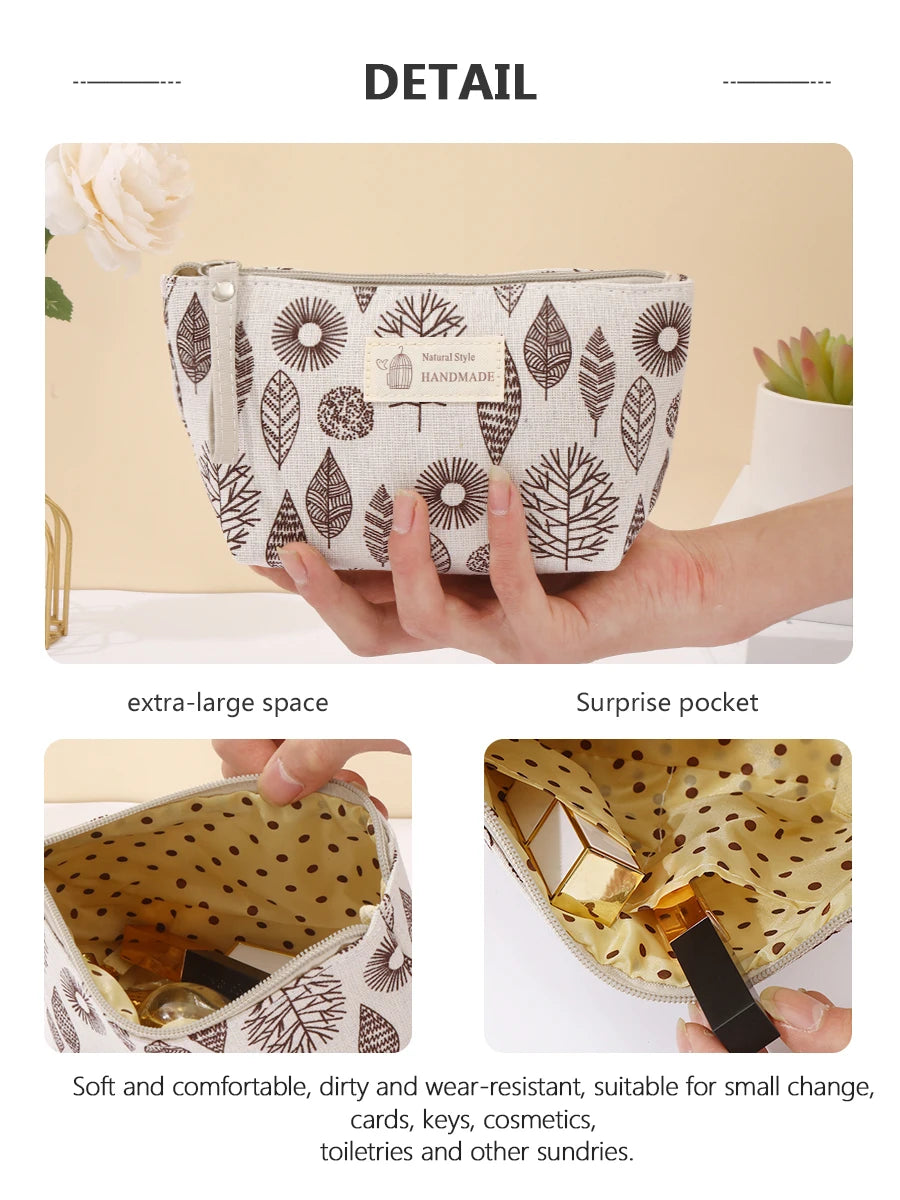 Canvas Cosmetic Bag Zipper Case With Card Holder For Travel - Smarsty