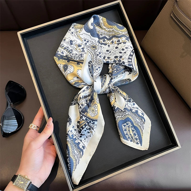 Bohemian Silk Square Scarf for Women Luxury Floral Print - Smarsty