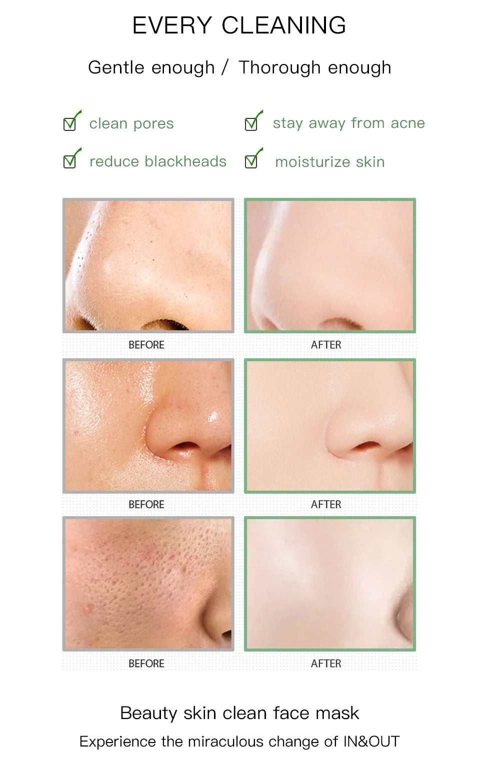 Face Clean Mask Green Tea Cleansing Stick Mask Shrink pores Deep Blackhead Remover facial Cleansing Moisturizing Mask 40g - Smarsty
