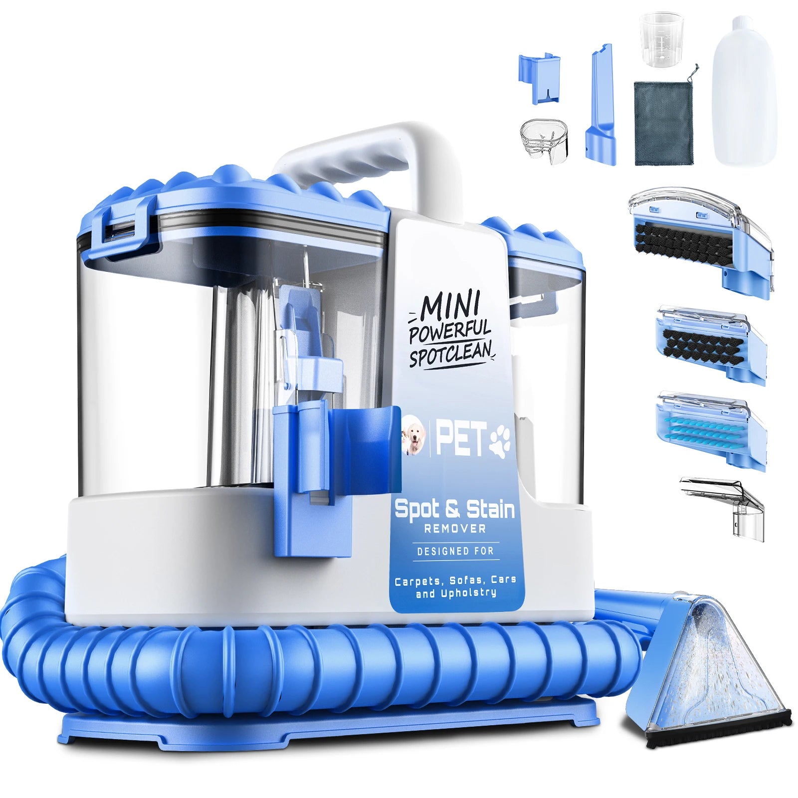 Carpet + Upholstery Cleaner Machine, 32Kpa Powerful Suction w/ 5 Cleaning Tools,Lightweight for Rug,Carpet,Car Seats,Pets,Stairs