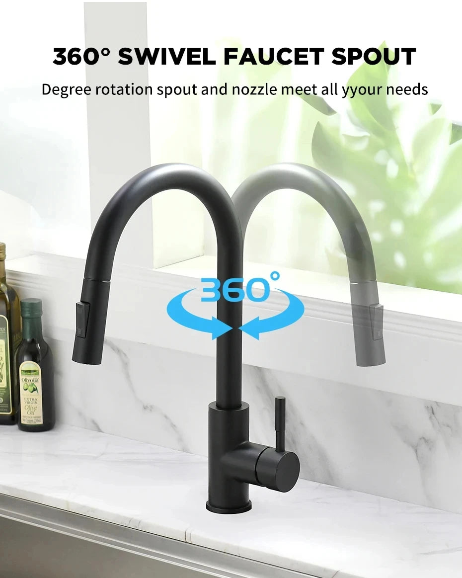 Stainless Steel Pull-Out Kitchen Faucet with Hot and Cold Water - Smarsty