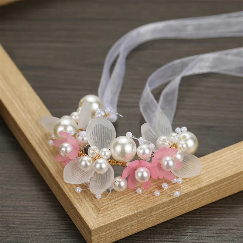 Bohemian Pearl Flower Headband For Girls Wedding Bridal - Smarsty